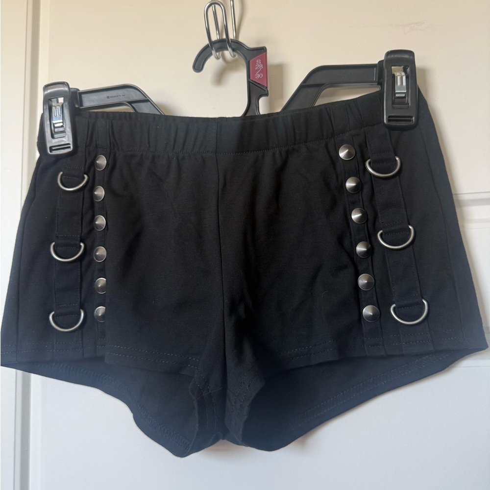 Darker Wavs Black booty Shorts with D-Ring stud Details